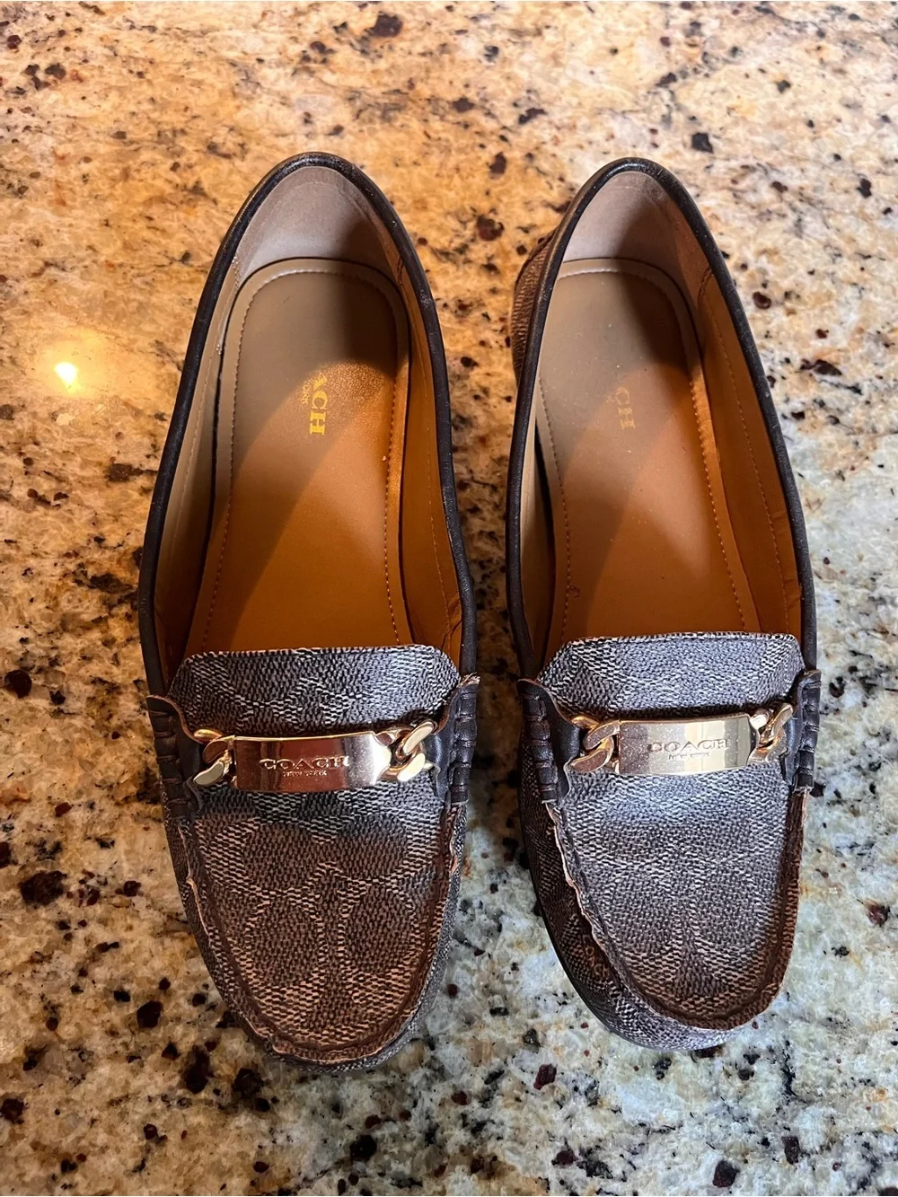 Coach Brown and Tan Signature Loafers - Picture 2 of 4